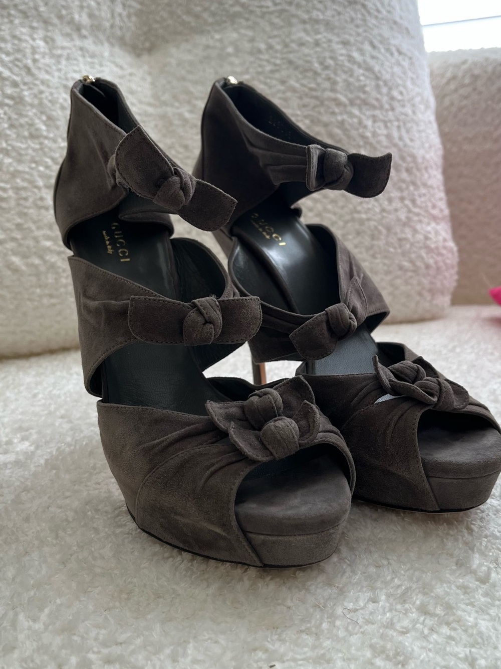 Gucci Suede Knot Platform Heels
